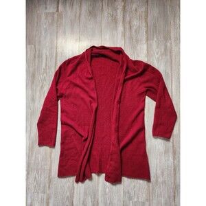 Lusso 100% Cashmere Open Front Knit Long Sleeve Cardigan Sweater Red Sz XXL